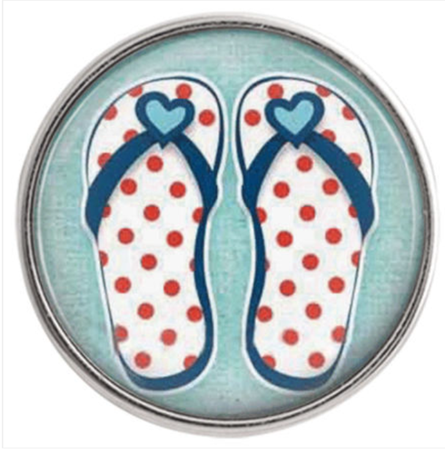 20MM Flip Flop with Heart Blue/Red Polka Dots