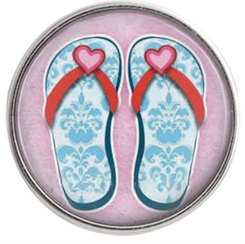 20MM Flip Flop Snap Glass with Heart Pink/Blue/Red