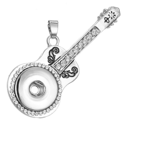 18 or 20 MM Silver Guitar with Rhinestones Pendant