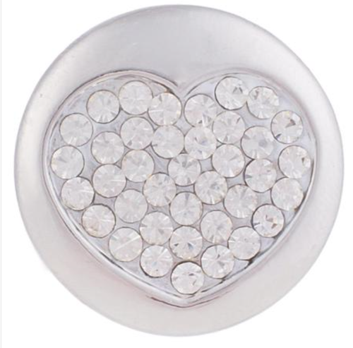 20 MM Love Heart Antique Silver Plated Clear Rhinestones