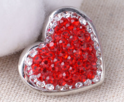 20 MM Puffed Heart Shape Red/Clear Rhinestones