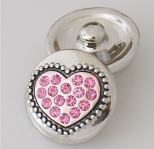 20 MM Love Heart Antique Silver Plated Pink Rhinestones