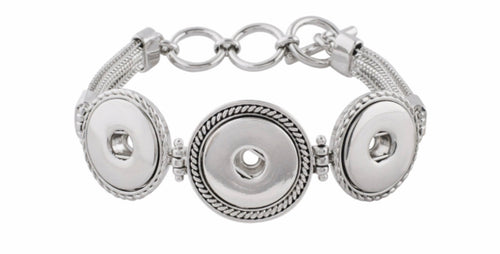 18 or 20 MM 3 Snap Metal Bracelet Adjustable