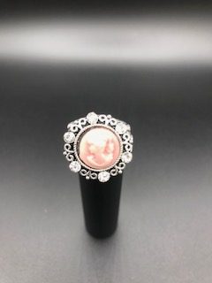 20MM Pink Cameo Silver Antique Plated with White Rhinestone Snap Jewelry