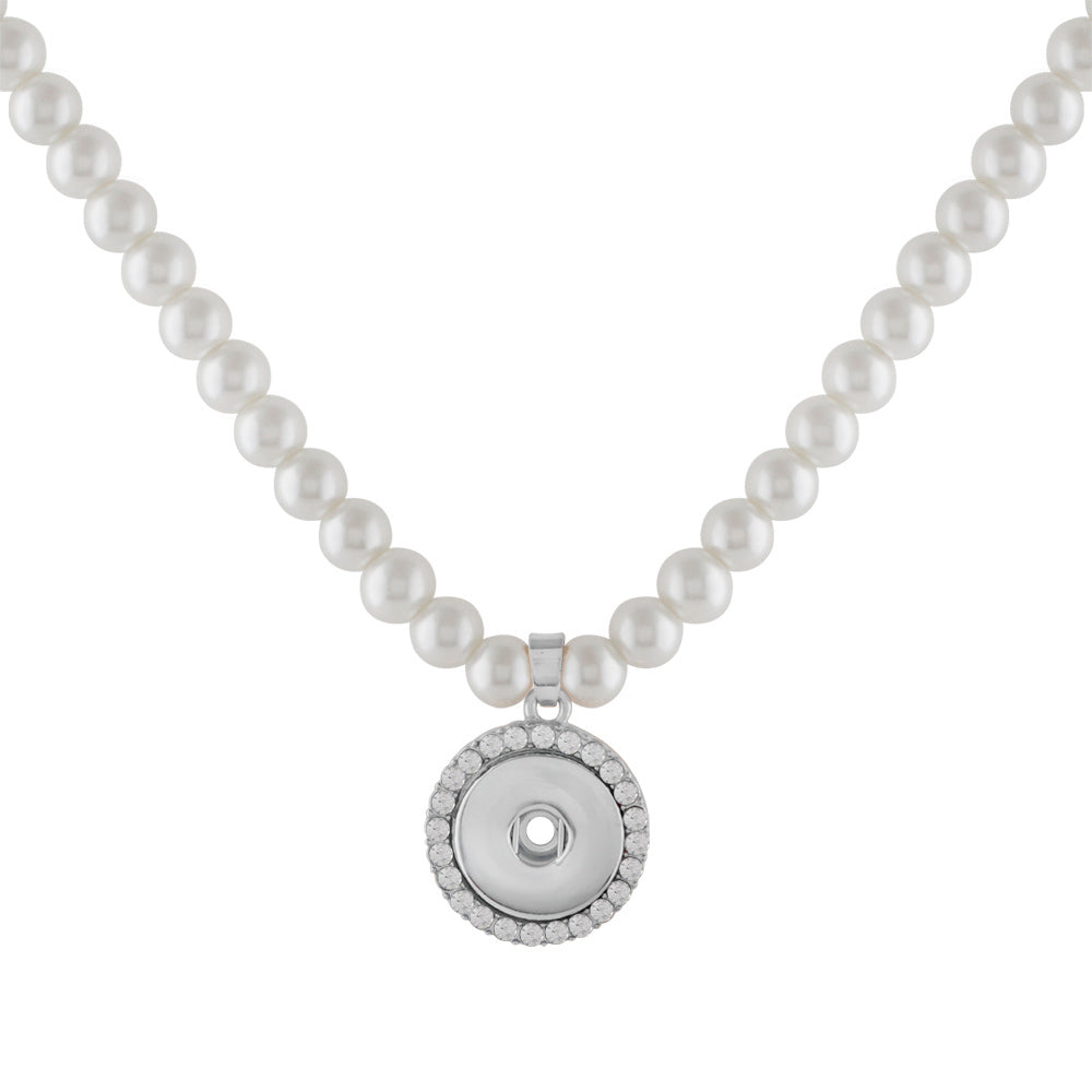 18 or 20 MM 1 Snap Pearl Necklace with 20 Adjustable Inch Chain with Rhinestones