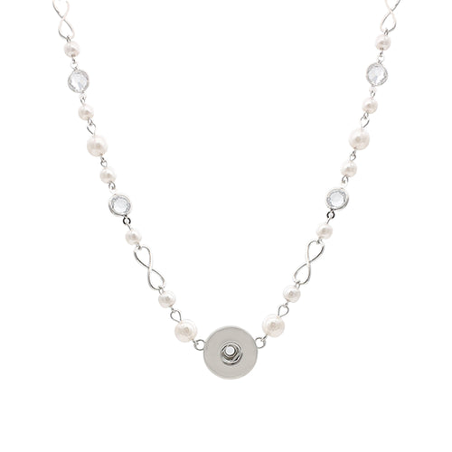 18 or 20 MM 1 Snap Sliver Pearl and Rhinestone Necklace with 24 Adjustable Inch Chain