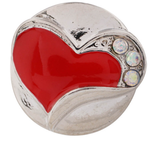 20 MM Silver Plated Red Heart with Clear Rhinestones