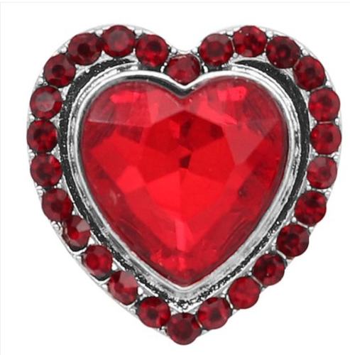 20 MM Silver Plated Red/Red Rhinestone Heart