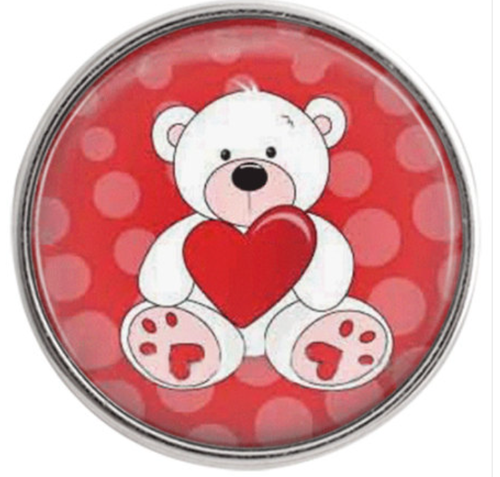 20 MM Bear/Heart Red/White Glass