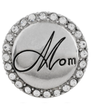 20MM Mom Silver Plated with White Rhinestone