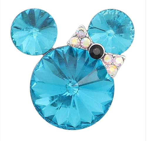 20 MM Snap Mouse Head With Rhinestone Silver Plated (Multiple Colors Available)