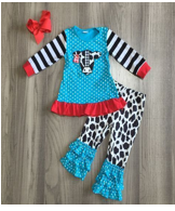 Girls Blue/Cow Print Sets (Bow Not Included)