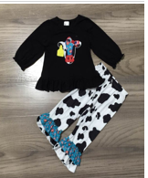 Girls Cow Print Set with Bell Bottoms