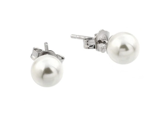 925 Sterling Silver Synthetic Pearl 5MM Earrings