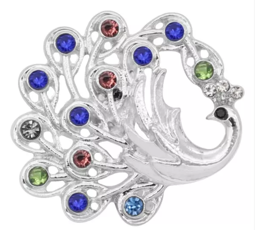 20 MM Silver Plated Multicolor Rhinestones Peacock