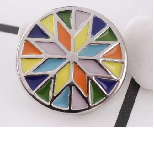20 MM Silver Plated Quilt Pattern Multicolor