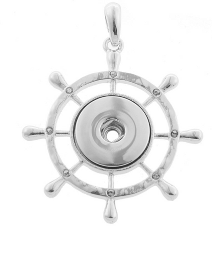 18 or 20 MM Silver Ships Wheel Snap Pendant