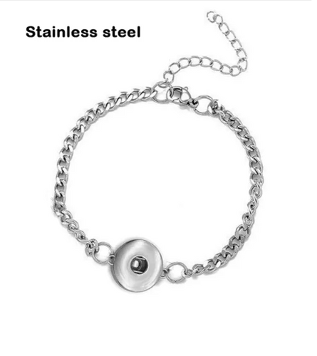 18 or 20 MM Stainless Steel Single Chain Bracelet 1 Button Snap