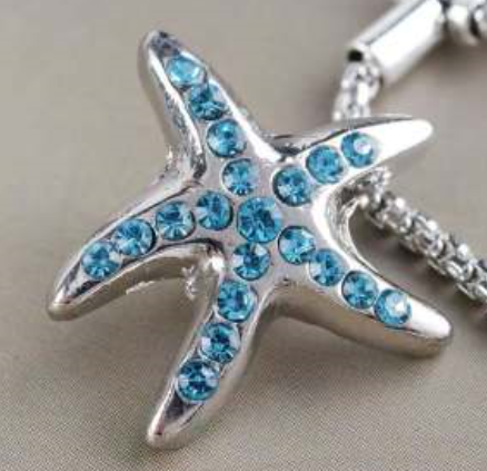 20 MM Starfish Silver Plated with Light Blue Rhinestones