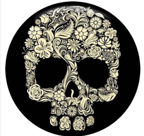 20 MM Black Enamel with Floral Print Sugar Skull
