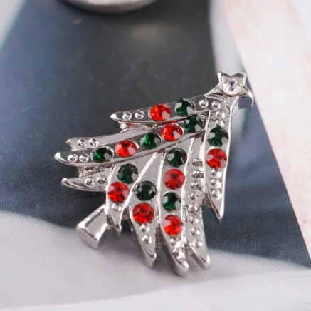 20 MM Silver Red Green Rhinestone Christmas Tree