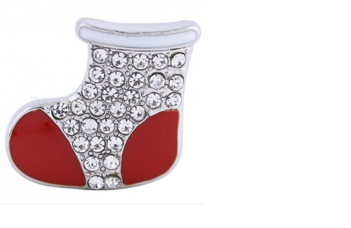 20 MM Christmas Stocking Snap Red and Rhinestones