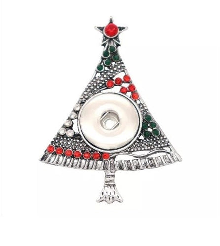 18 or 20 MM Silver Green/Red/Clear Rhinestone Christmas Tree Pendant