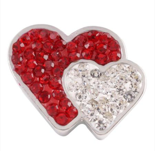 20 MM Double Heart Red/Clear Rhinestones