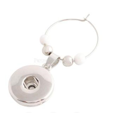 18 or 20 MM Wine Snap Charm Silver/White Beads