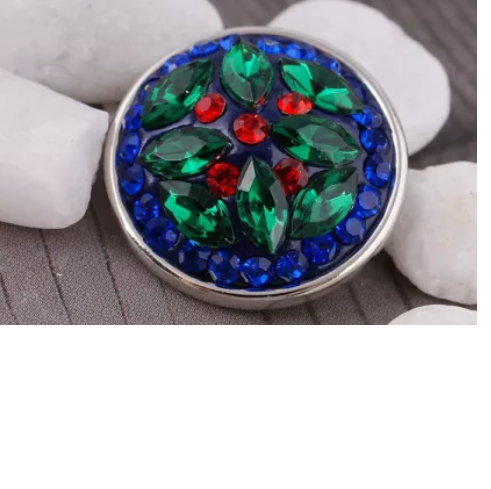 20 MM Christmas Holly Blue/Red/Green Rhinestones