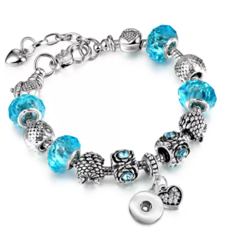 18 or 20 MM Beaded Diamond Silver Snake Snap Bracelet