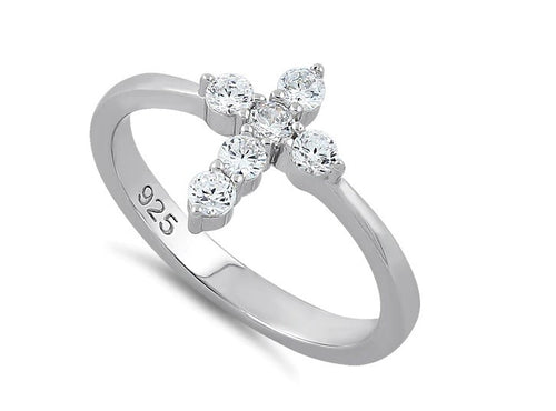 925 Sterling Silver Cross Clear CZ Ring