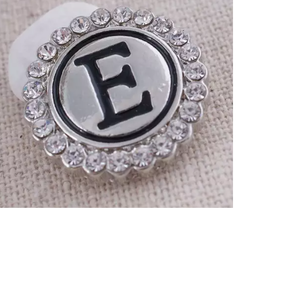 20 MM Silver Plated/Rhinestone English Initial Snap