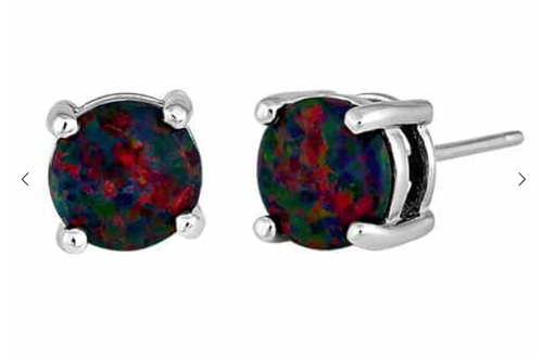 925 Sterling Silver Round Rainbow Lab Opal Stud Earrings