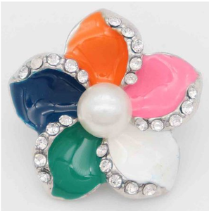 20MM flower Snap Silver Plated with Rhinestone & Pearl