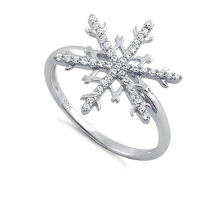 925 Sterling Silver Unique Snowflake Clear CZ Ring