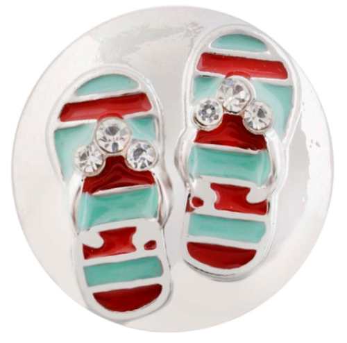 20MM Flip Flop Snap Silver Plated with White Rhinestone and Enamel Interchangeable snaps jewelry