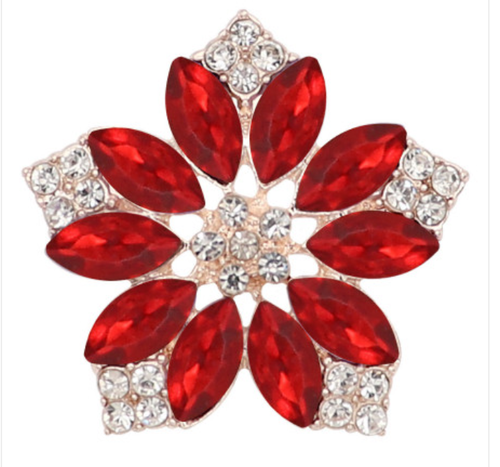 20MM Poinsettia Gold Plated with Brilliant Red Rhinestone