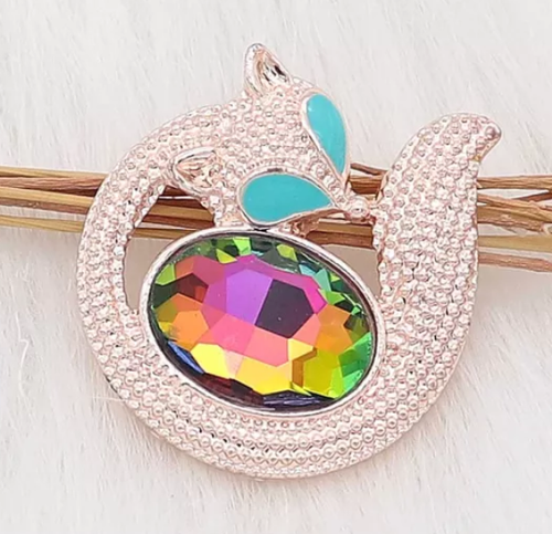 20 MM Rose Gold Tone Fox with Rainbow Rhinestone