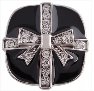 20 MM Christmas Gift, Silver Plated with Clear Rhinestones Black Enamel