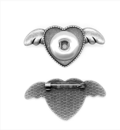 18 or 20 MM Antique Silver Heart with Wings Brooch