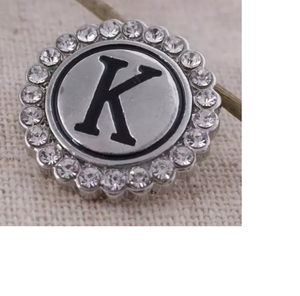 20 MM Silver Plated/Rhinestone English Initial Snap