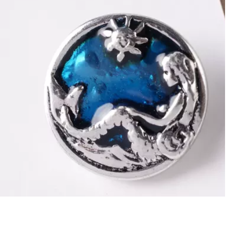 20 MM Mermaid Silver Plated/Blue Enamel