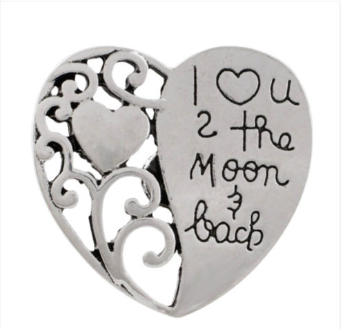 20MM I Love U 2 the Moon Silver Plated