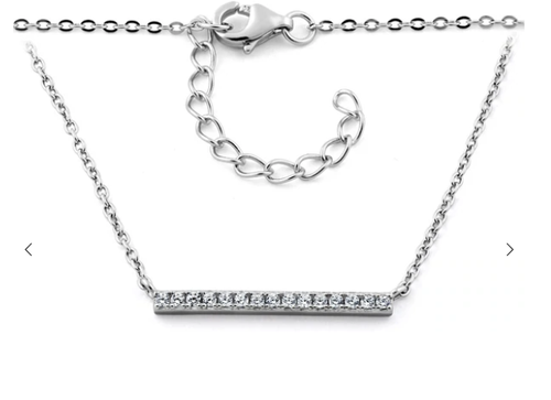 925 Sterling Silver Bar CZ Necklace
