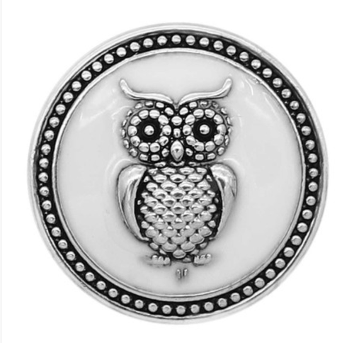 20 MM Owl White Enamel Silver Plated