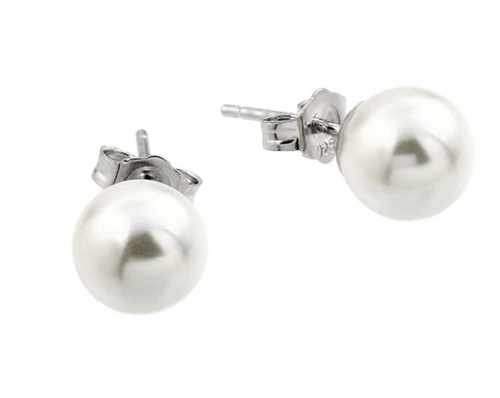 925 Sterling Silver Synthetic Pearl 8MM Earrings