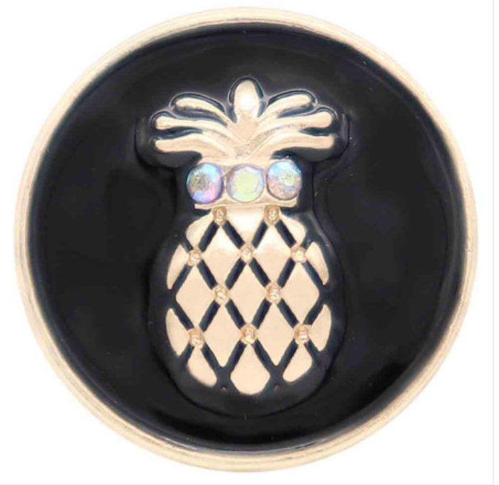 20MM Pineapple Snap Gold Plated Rhinestones and Enamel