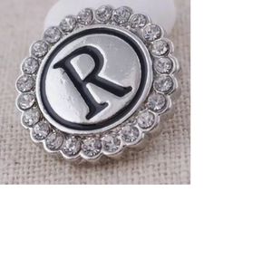 20 MM Silver Plated/Rhinestone English Initial Snap