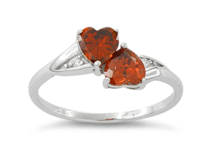 925 Sterling Silver Orange CZ Heart Ring